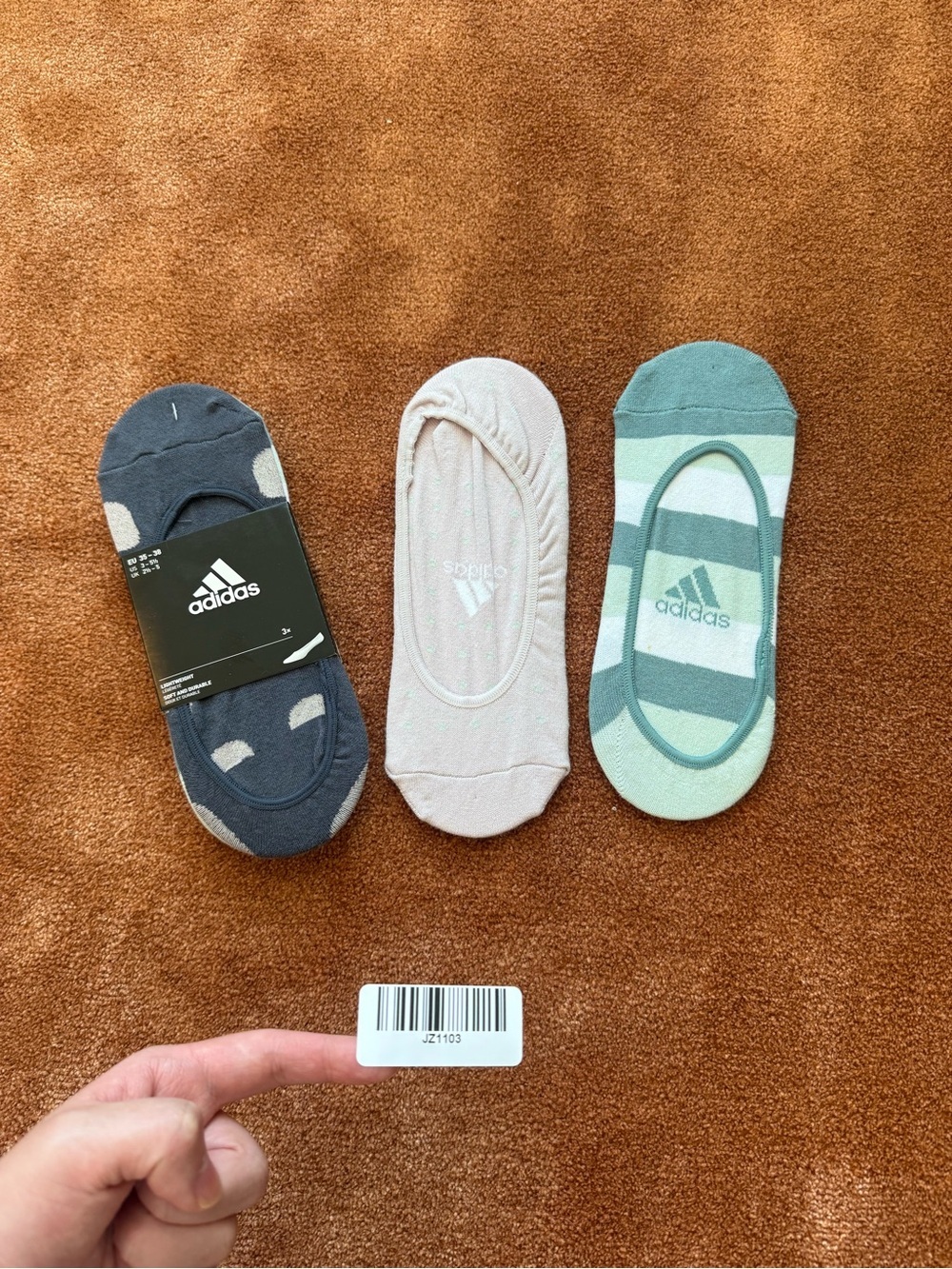 adidas Women’s No-Show Sock Liners — Navy, Blush & Mint Stripe (3-Pack)